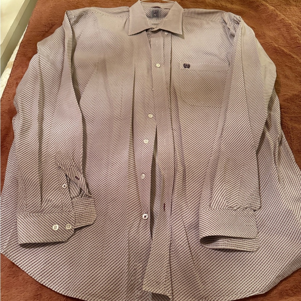 Cinch Men's Burgundy/White Patterned Dress Shirt